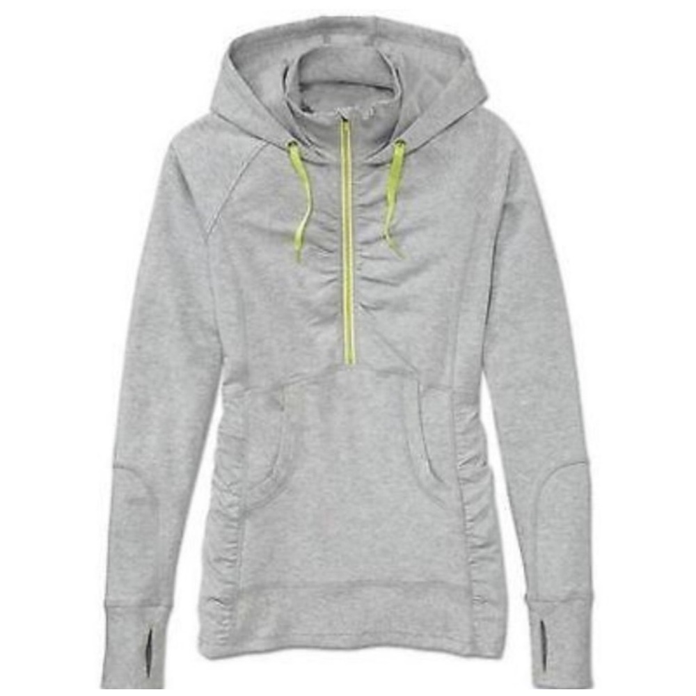 ATHLETA Grey & Lime Green Rouched Half Zip Heavenly Hail Hoodie Sweatshirt